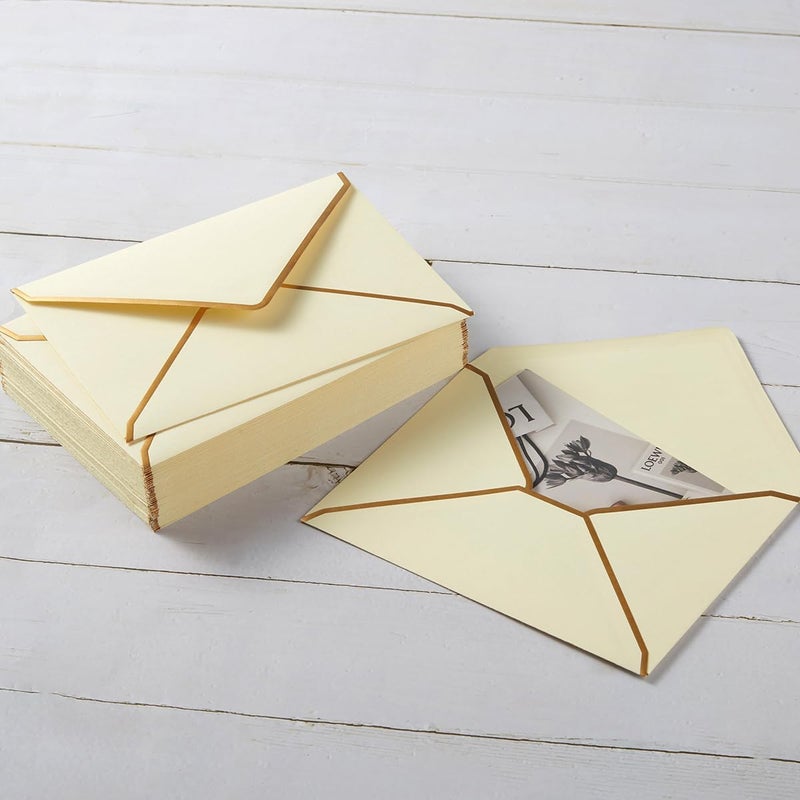 Homtable 100 Pack A7 Envelopes 5 x 7 Card Envelopes V Flap with Gold Border for Office, Wedding Gift Cards, Invitations, Graduation, Baby Shower, Parties (Cream Color, 5.32 x 7.28 Inches) - Image 5